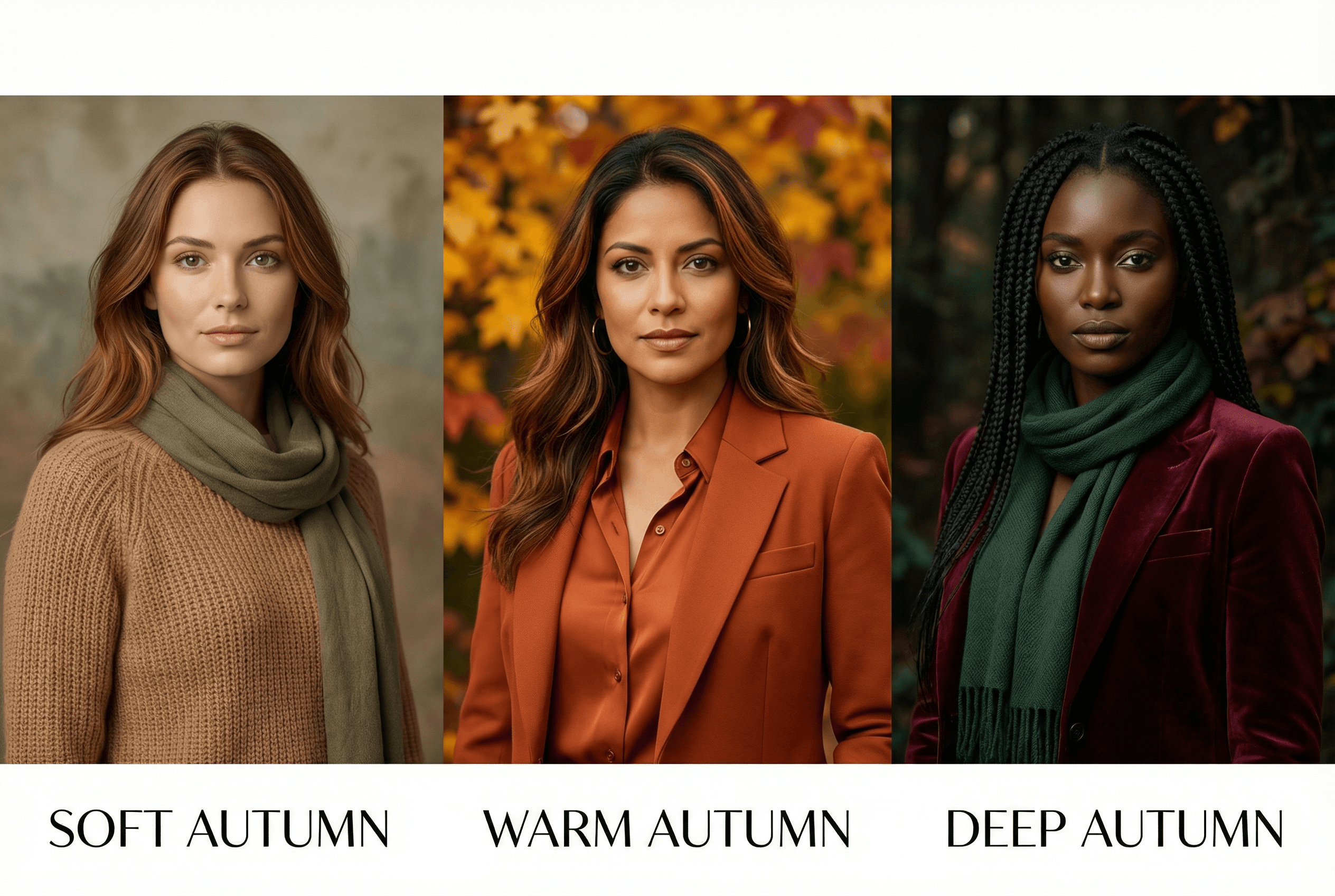 Autumn season breakdown showing Soft Autumn, Warm Autumn, and Deep Autumn