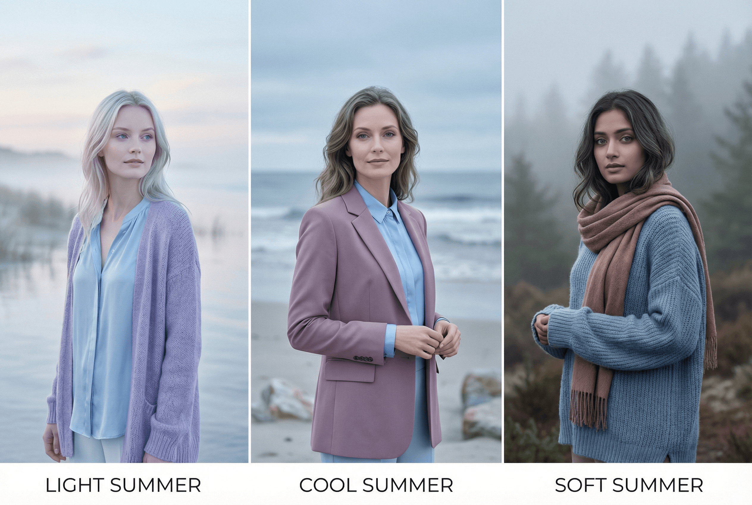 Summer season breakdown showing Light Summer, Cool Summer, and Soft Summer
