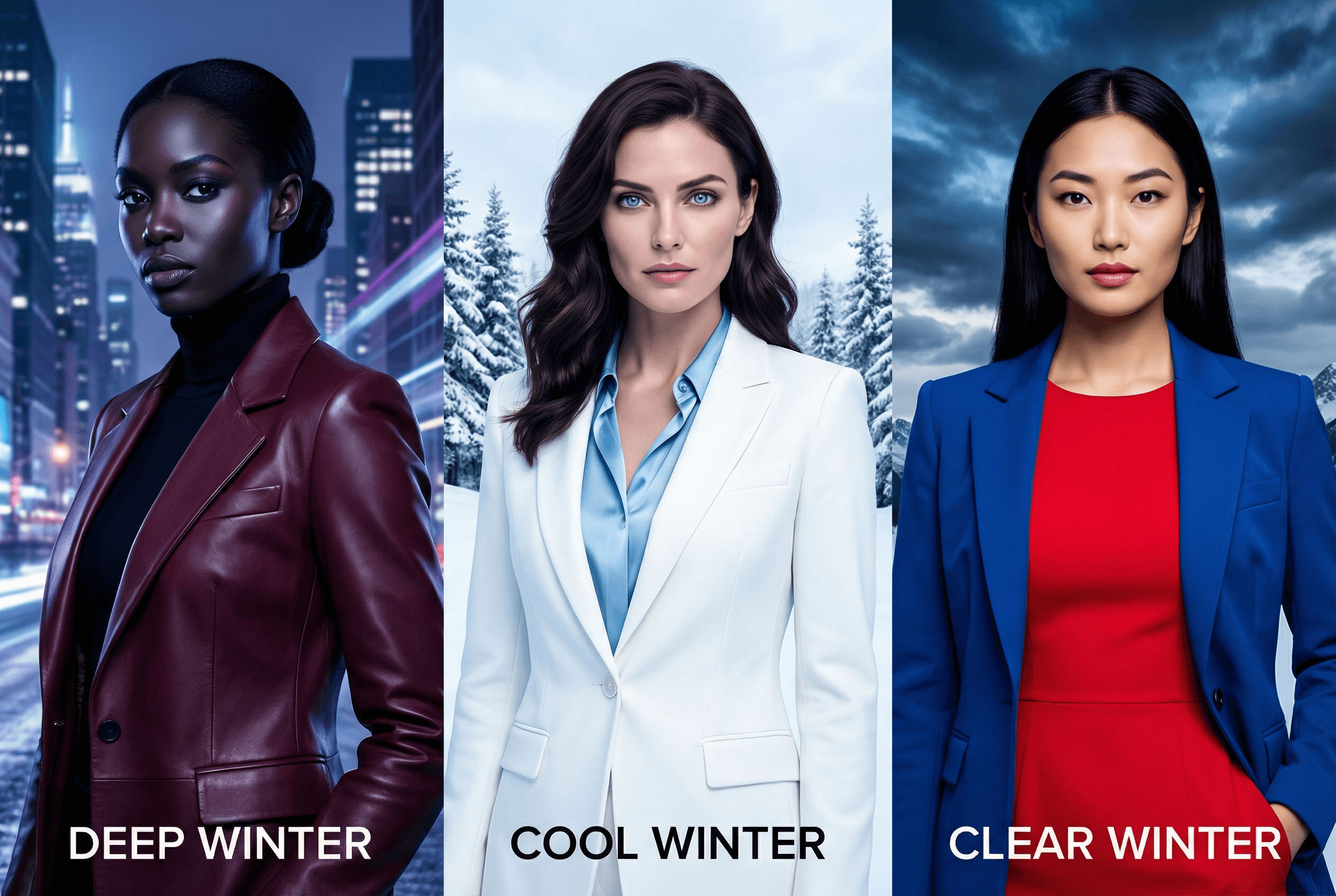 Winter season breakdown showing Deep Winter, Cool Winter, and Clear Winter