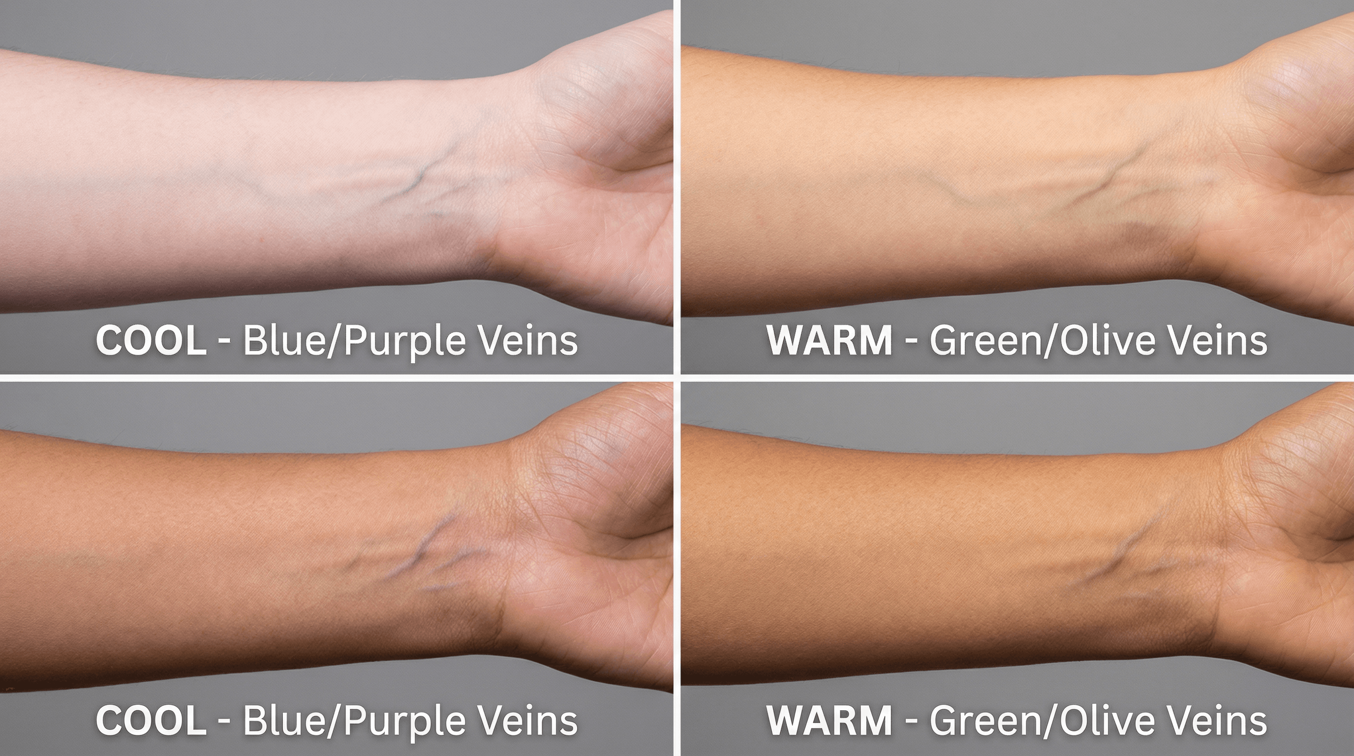 Vein test showing warm green veins vs cool blue veins